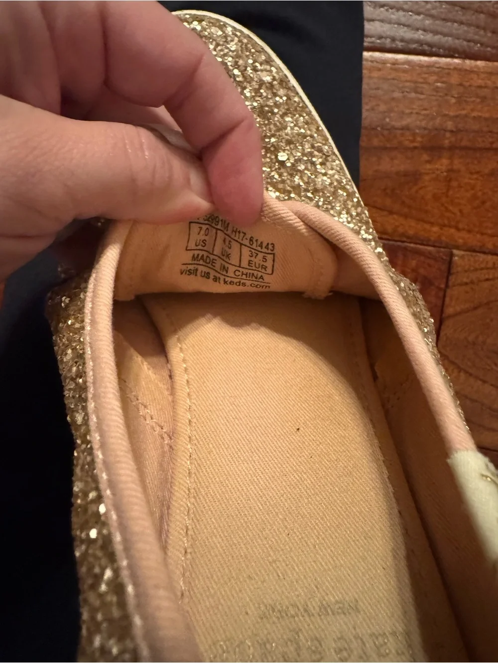 Kate Spade x Keds Pink Rose Glitter Champagne Sneakers 7.0 with Satin Laces